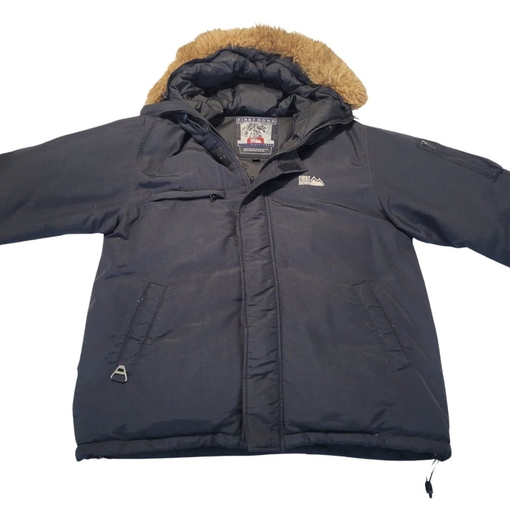 FIRST DOWN Black Goose Down Hooded Nylon Artic Parka JACKET